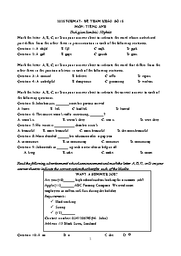 Đề luyện tập Tiếng Anh Lớp 11 Global Success theo form 2025 - Đề 15 (Có đáp án)