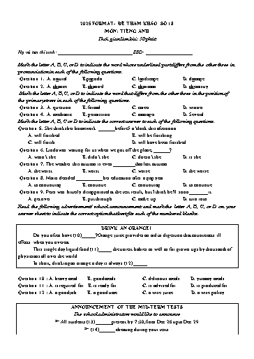 Đề luyện tập Tiếng Anh Lớp 11 Global Success theo form 2025 - Đề 18 (Có đáp án)