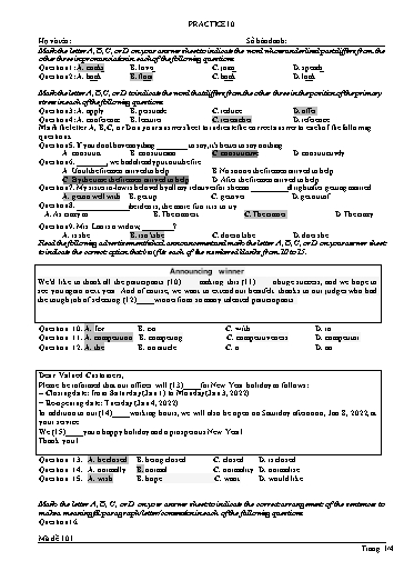 Đề luyện tập Tiếng Anh Lớp 11 Global Success theo form 2025 - Đề 10 (Có đáp án)