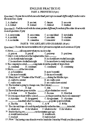 Đề luyện thi vào Lớp 10 chuyên Tiếng Anh Global Success - Đề 52 (Có đáp án) Đề luyện thi vào Lớp 10 chuyên Tiếng Anh Global Success - Đề 52 (Có đáp án)