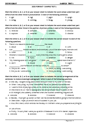 Đề minh họa tốt nghiệp THPT môn Tiếng Anh format 2025 - Đề 1 (Có đáp án)