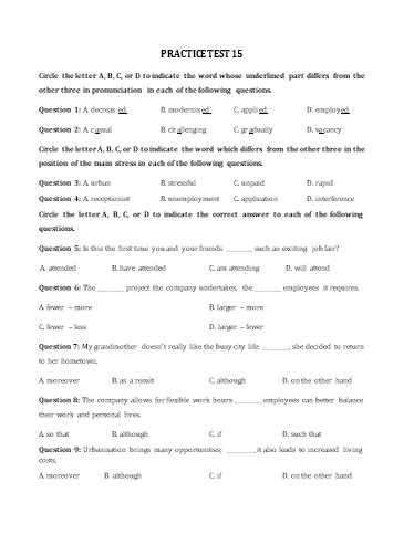 Đề minh họa tốt nghiệp THPT môn Tiếng Anh format 2025 - Đề 15 (Có đáp án)