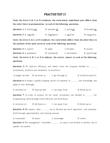 Đề minh họa tốt nghiệp THPT môn Tiếng Anh format 2025 - Đề 17 (Có đáp án)