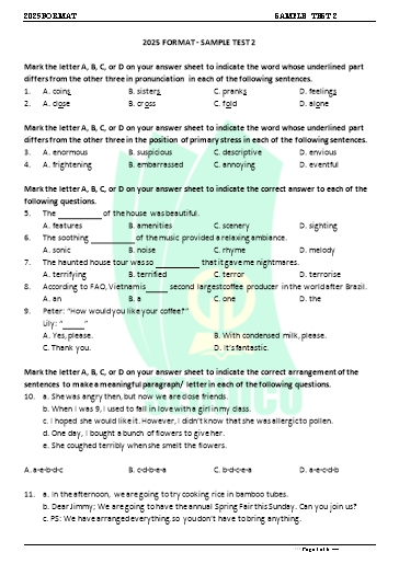 Đề minh họa tốt nghiệp THPT môn Tiếng Anh format 2025 - Đề 2 (Có đáp án)