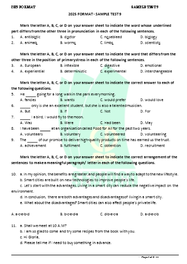 Đề minh họa tốt nghiệp THPT môn Tiếng Anh format 2025 - Đề 9 (Có đáp án)