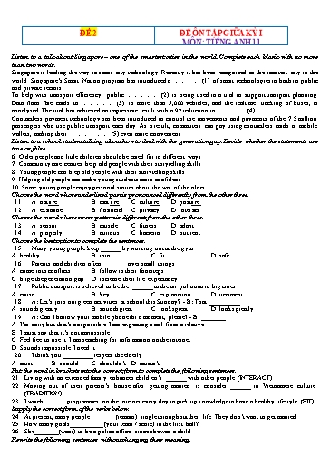 Đề ôn tập giữa học kì 1 Tiếng Anh Lớp 11 Global Success - Đề 2 (Có file nghe)
