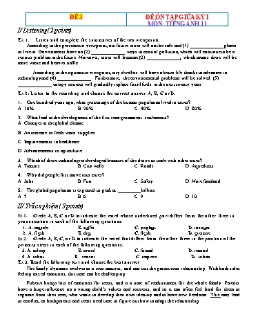 Đề ôn tập giữa học kì 1 Tiếng Anh Lớp 11 Global Success - Đề 3 (Có file nghe)