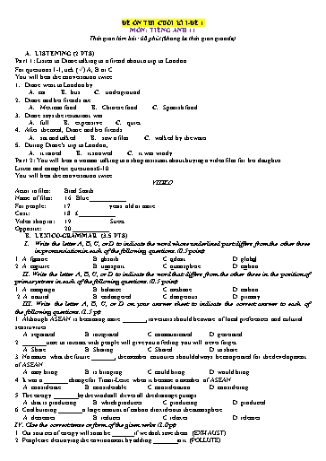 Đề ôn thi cuối học kì 1 Tiếng Anh Lớp 11 Global Success - Đề 1 (Có file nghe)