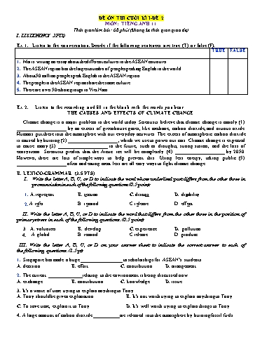 Đề ôn thi cuối học kì 1 Tiếng Anh Lớp 11 Global Success - Đề 2 (Có file nghe)