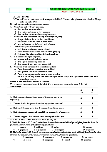 Đề ôn thi học kì 2 Tiếng Anh Lớp 11 Global Success - Đề 10 - Năm học 2023-2024 (Có file nghe)