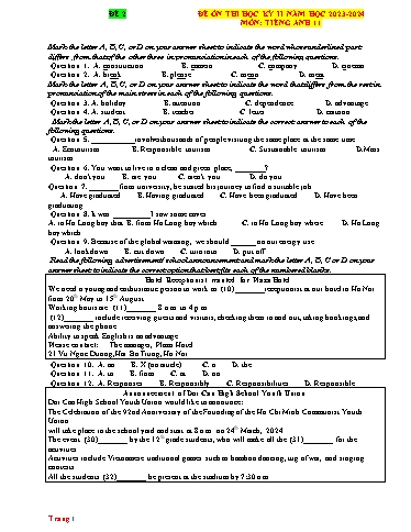 Đề ôn thi học kì 2 Tiếng Anh Lớp 11 Global Success - Đề 2 - Năm học 2023-2024 (Có đáp án)