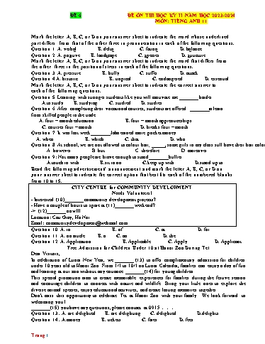 Đề ôn thi học kì 2 Tiếng Anh Lớp 11 Global Success - Đề 6 - Năm học 2023-2024 (Có đáp án)