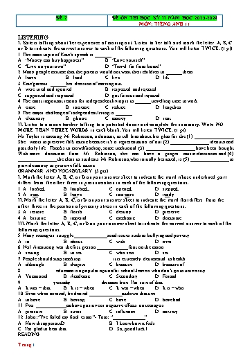Đề ôn thi học kì 2 Tiếng Anh Lớp 11 Global Success - Đề 7 - Năm học 2023-2024 (Có file nghe)
