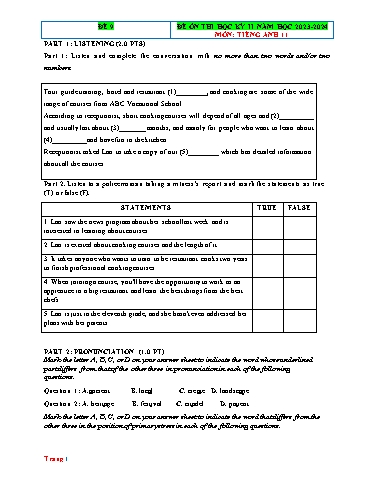 Đề ôn thi học kì 2 Tiếng Anh Lớp 11 Global Success - Đề 9 - Năm học 2023-2024 (Có file nghe)