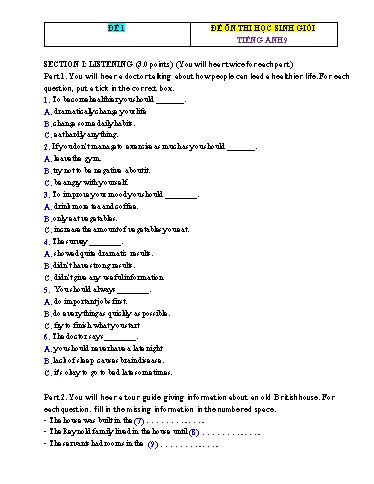 Đề ôn thi học sinh giỏi Tiếng Anh Lớp 9 Global Success - Đề 1 (Có file nghe và đáp án)