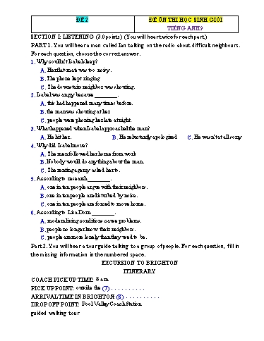 Đề ôn thi học sinh giỏi Tiếng Anh Lớp 9 Global Success - Đề 2 (Có file nghe và đáp án)