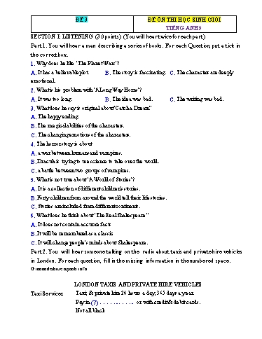 Đề ôn thi học sinh giỏi Tiếng Anh Lớp 9 Global Success - Đề 3 (Có file nghe và đáp án)