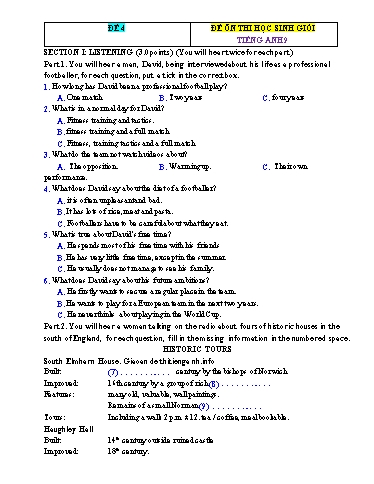 Đề ôn thi học sinh giỏi Tiếng Anh Lớp 9 Global Success - Đề 4 (Có file nghe và đáp án)