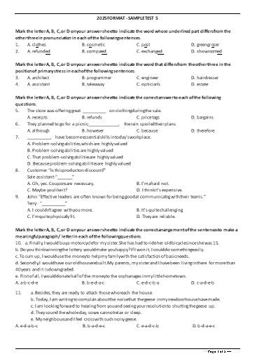 Đề tham khảo Tiếng Anh Lớp 11 Global Success theo form 2025 - Đề 5 (Có đáp án)