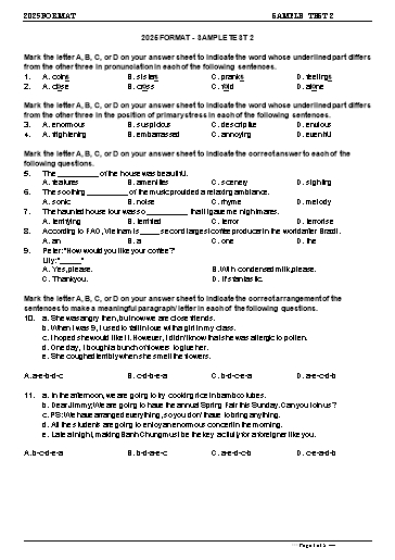 Đề tham khảo Tiếng Anh Lớp 11 Global Success theo form 2025 - Đề 2 (Có đáp án)