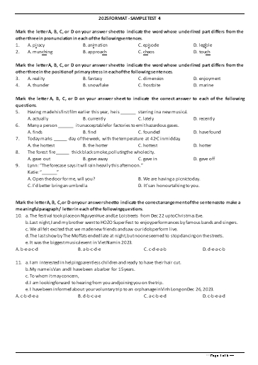 Đề tham khảo Tiếng Anh Lớp 11 Global Success theo form 2025 - Đề 4 (Có đáp án)