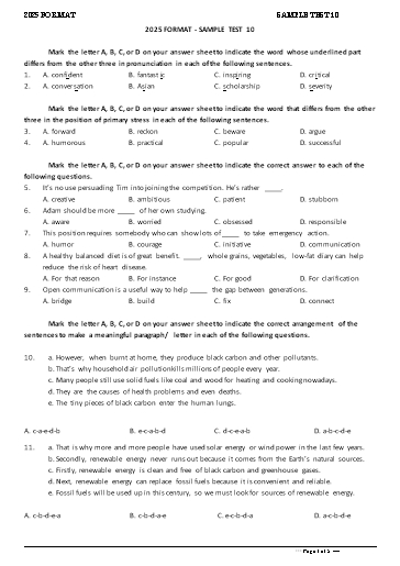 Đề tham khảo Tiếng Anh Lớp 11 Global Success theo form 2025 - Đề 10 (Có đáp án)