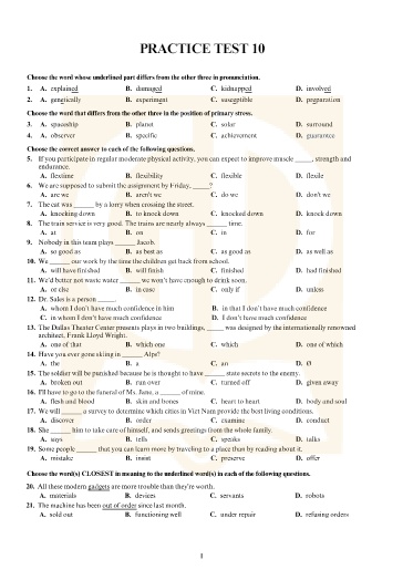 Đề tham khảo tốt nghiệp THPT môn Tiếng Anh - Đề 10