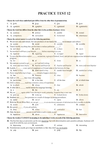 Đề tham khảo tốt nghiệp THPT môn Tiếng Anh - Đề 12 (Có đáp án)
