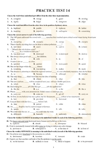 Đề tham khảo tốt nghiệp THPT môn Tiếng Anh - Đề 14 (Có đáp án)