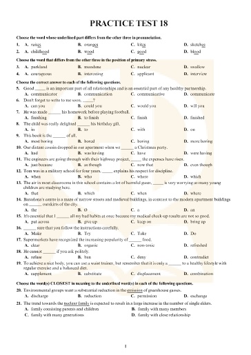 Đề tham khảo tốt nghiệp THPT môn Tiếng Anh - Đề 18 (Có đáp án)