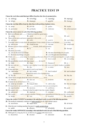 Đề tham khảo tốt nghiệp THPT môn Tiếng Anh - Đề 19 (Có đáp án)