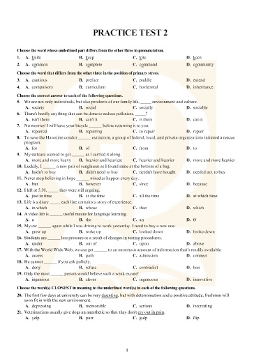 Đề tham khảo tốt nghiệp THPT môn Tiếng Anh - Đề 2