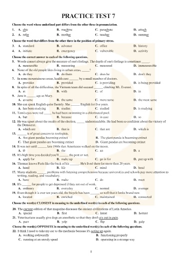 Đề tham khảo tốt nghiệp THPT môn Tiếng Anh - Đề 7