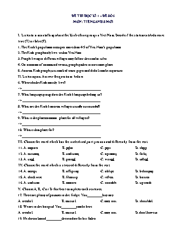 Đề thi học kì 1Tiếng Anh Lớp 8 Global Success - Đề 6 (Có đáp án)