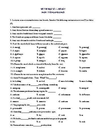 Đề thi học kì 1Tiếng Anh Lớp 8 Global Success - Đề 7 (Có đáp án)