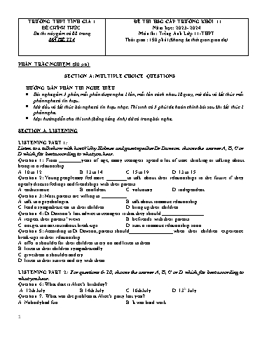 Đề thi học sinh giỏi cấp trường Tiếng Anh Lớp 11 Global Success - Năm học 2023-2024 - Trường THPT Tĩnh Giai (Có file nghe và đáp án)