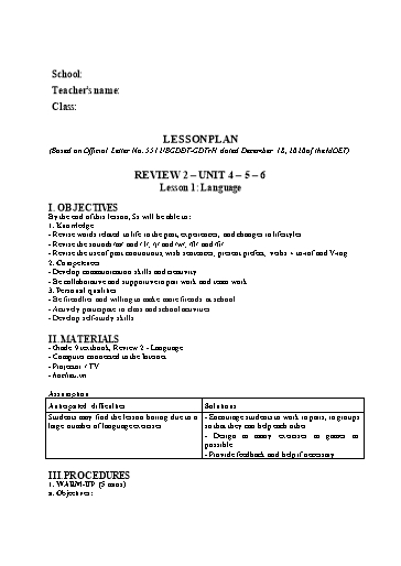 Kế hoạch bài dạy minh họa Tiếng Anh Lớp 9 Global Success theo CV5512 - Review 2