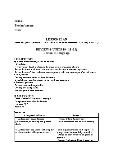 Kế hoạch bài dạy minh họa Tiếng Anh Lớp 9 Global Success theo CV5512 - Review 4
