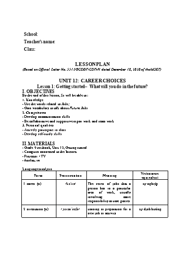 Kế hoạch bài dạy minh họa Tiếng Anh Lớp 9 Global Success theo CV5512 - Unit 12: Career choices
