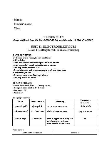Kế hoạch bài dạy minh họa Tiếng Anh Lớp 9 Global Success theo CV5512 - Unit 11: Electronic devices