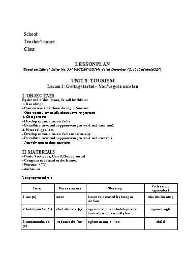 Kế hoạch bài dạy minh họa Tiếng Anh Lớp 9 Global Success theo CV5512 - Unit 8: Tourism