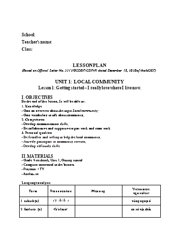 Kế hoạch bài dạy minh họa Tiếng Anh Lớp 9 Global Success theo CV5512 - Unit 1: Local community