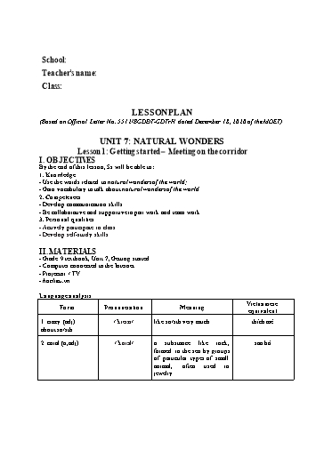 Kế hoạch bài dạy minh họa Tiếng Anh Lớp 9 Global Success theo CV5512 - Unit 7: Natural wonders