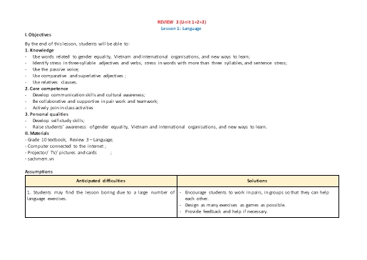 Kế hoạch bài dạy Tiếng Anh Lớp 10 Global Success theo CV5512 - Review 3
