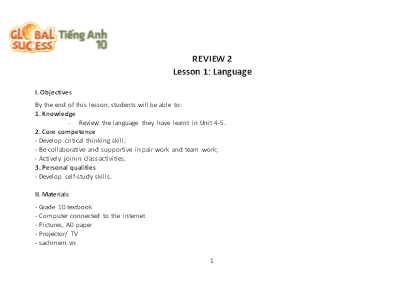 Kế hoạch bài dạy Tiếng Anh Lớp 10 Global Success theo CV5512 - Review 2