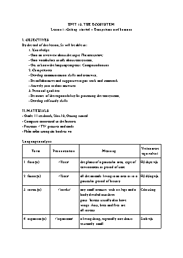 Kế hoạch bài dạy Tiếng Anh Lớp 11 Global Success theo CV5512 - Unit 10: The ecosystem