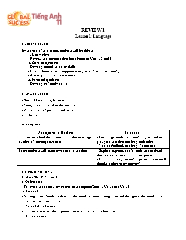 Kế hoạch bài dạy Tiếng Anh Lớp 11 Global Success theo CV5512 - Review 1