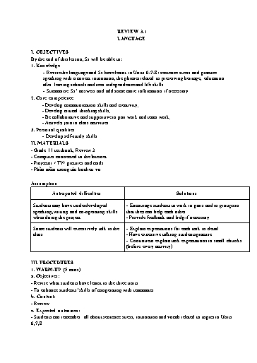 Kế hoạch bài dạy Tiếng Anh Lớp 11 Global Success theo CV5512 - Review 3