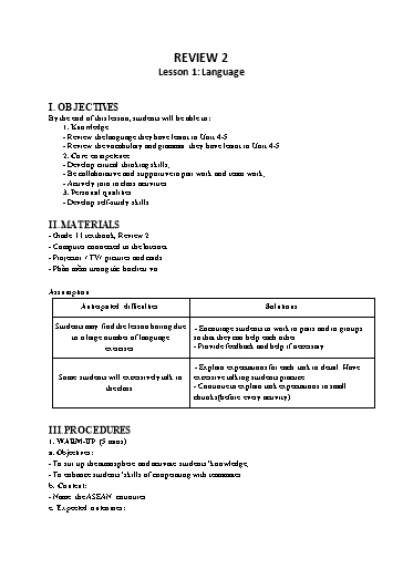 Kế hoạch bài dạy Tiếng Anh Lớp 11 Global Success theo CV5512 - Review 2