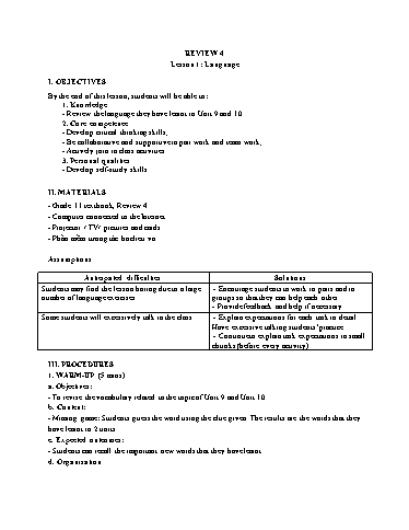 Kế hoạch bài dạy Tiếng Anh Lớp 11 Global Success theo CV5512 - Review 4